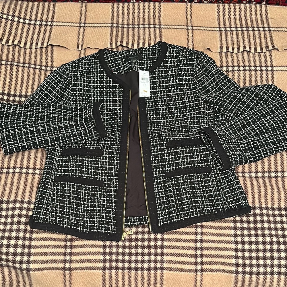 🌺🌺🌺 Ann Taylor Women's Black and White Tweed Jacket size 12